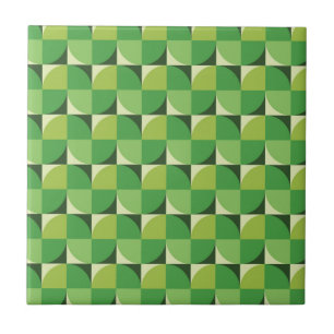 Mid century Green Abstract Shapes on squares  Tile