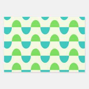 Mid Century Green and Teal Abstract Half circles Wrapping Paper Sheet