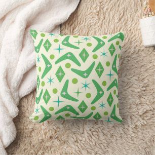 Mid Century Green Boomerangs with Starbursts  Cushion