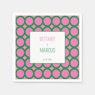 Mid Century Green & Pink Geometric Circle Napkin