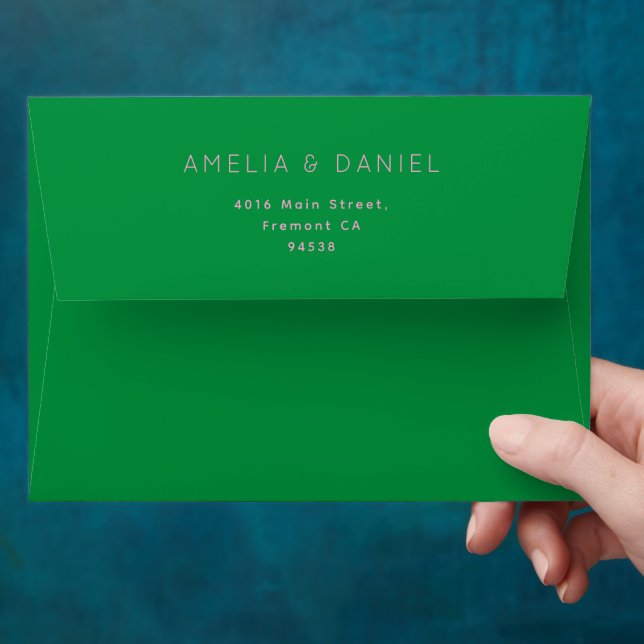 Mid Century Green Pink Geometric Wedding Envelope (Hand)