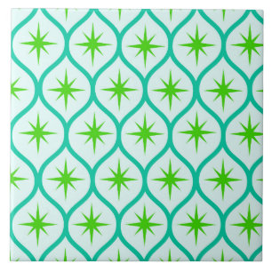 Mid Century Green Starbursts on Ovals Pattern  Tile