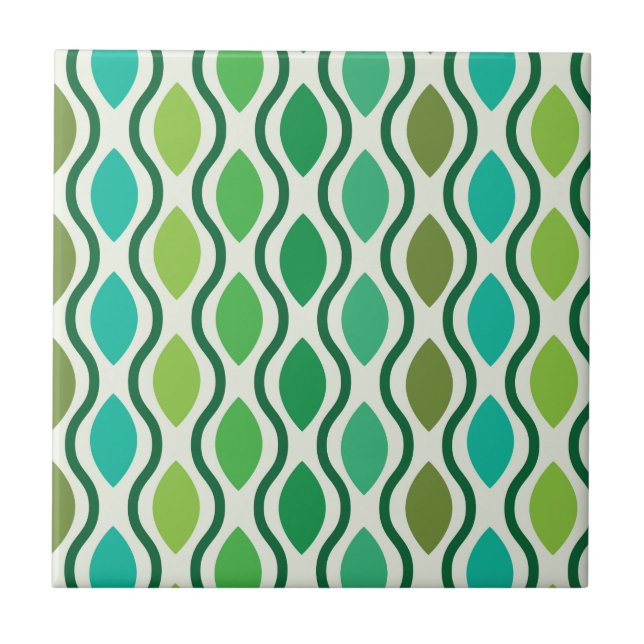 Mid Century Green Teal Retro Ogee pattern   Tile (Front)