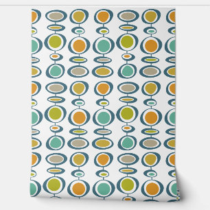 Mid Century Green Turquoise Blue Abstract Circles Wallpaper