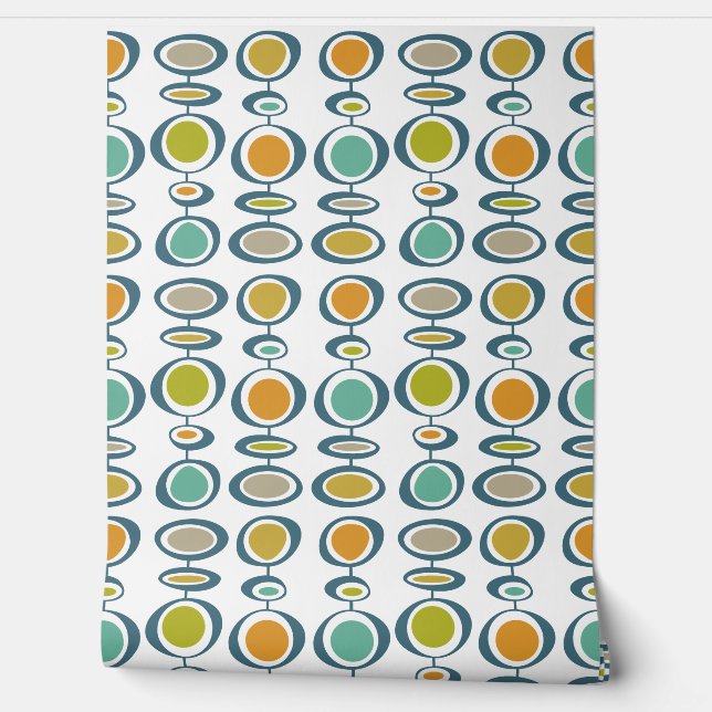 Mid Century Green Turquoise Blue Abstract Circles Wallpaper (Unrolling)