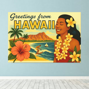 Mid Century Greetings From Hawaii Tourism Art Canvas Print