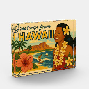 Mid Century Greetings From Hawaii Tourism Art Photo Block