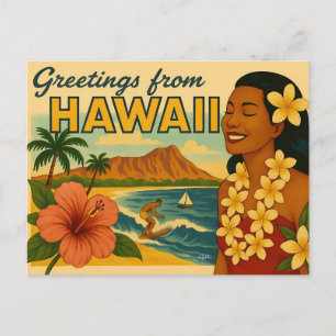 Mid Century Greetings From Hawaii Tourism Art Postcard