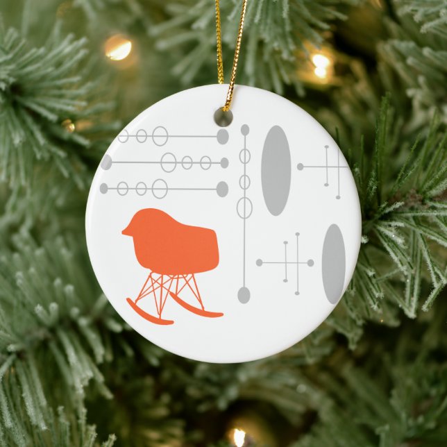 Mid-Century Grey Pattern Chair Silhouette Ceramic Tree Decoration (Tree)