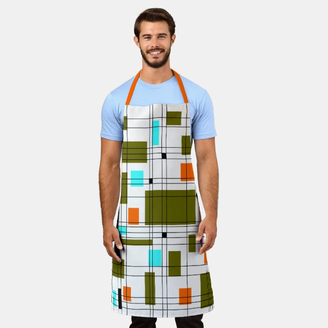 Mid Century Grid Apron (Worn)