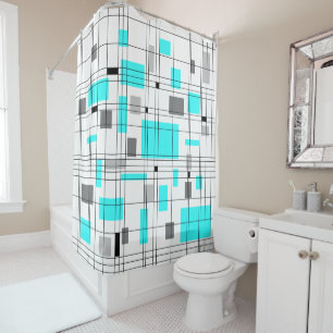 Mid Century Grid Shower Curtain