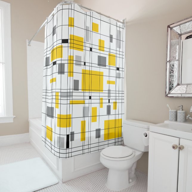 Mid Century Grid Shower Curtain (In Situ)