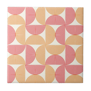 Mid century Half Circle Lines Orange Red Tile