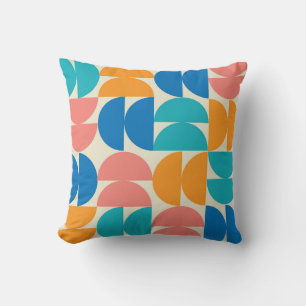Mid Century Half Circles in Orange teal blue coral Cushion