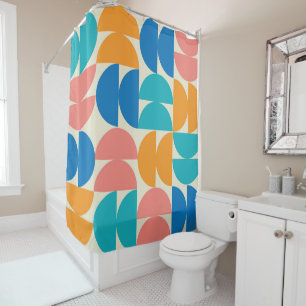 Mid Century Half Circles in Orange teal blue coral Shower Curtain