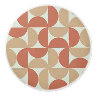 Mid Century Half Circles in Tan and Terracotta Ceramic Knob