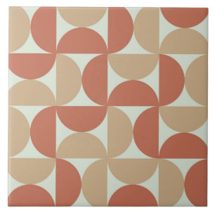 Mid Century Half Circles in Tan and Terracotta Tile