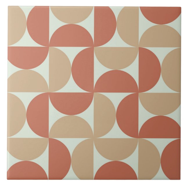 Mid Century Half Circles in Tan and Terracotta  Tile (Front)
