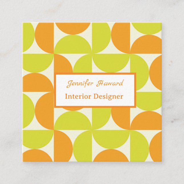 Mid Century Half Circles Orange and Yellow  Square Business Card (Front)