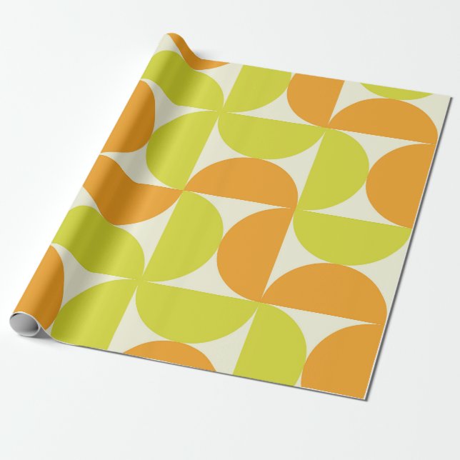 Mid Century Half Circles Orange and Yellow  Wrapping Paper (Unrolled)