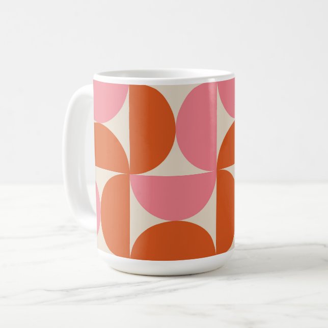 Mid Century Half Circles Pink and Orange  Coffee Mug (Front Left)