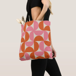 Mid Century Half Circles Pink and Orange Tote Bag