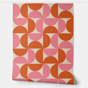 Mid Century Half Circles Pink and Orange  Wallpaper