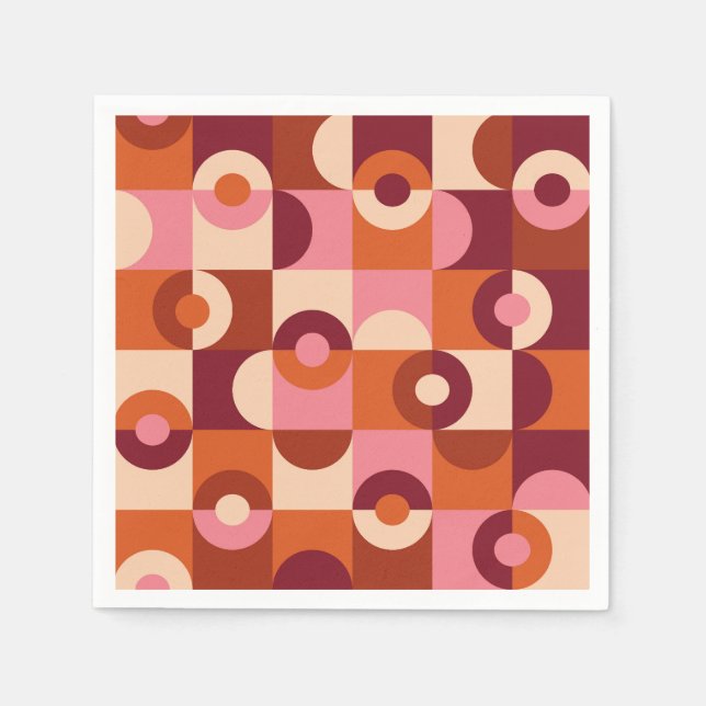 Mid Century  half Circles Pink orange beige  Napkin (Front)