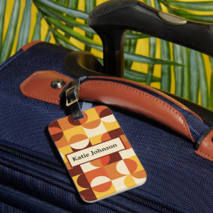 Mid Century Half circles  yellow orange monogram Luggage Tag