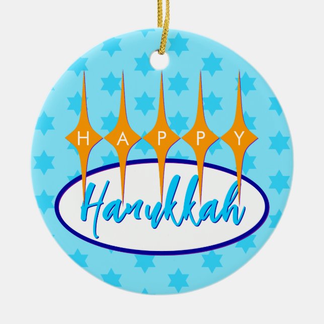 Mid Century Hanukkah Ceramic Tree Decoration (Front)