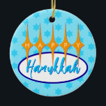 Mid Century Hanukkah/Christmas Ceramic Tree Decoration<br><div class="desc">Mid century modern style ornament.

Happy Hanukkah on one side. Merry Christmas on the other.</div>