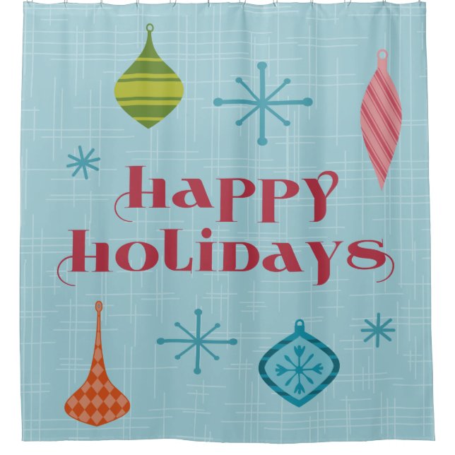 Mid Century Happy Holidays Shower Curtain (Front)