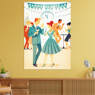 Mid Century Happy New Year The Martini Dance Canvas Print