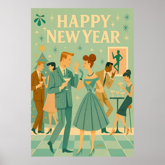 Mid Century Happy New Year The Martini Dance Poster (Front)