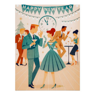 Mid Century Happy New Year The Martini Dance Poster