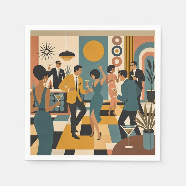 Mid Century Hip Martini Dance Party Napkin (Front)
