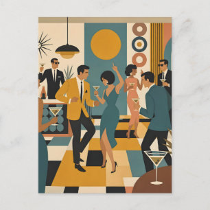 Mid Century Hip Martini Dance Party Postcard