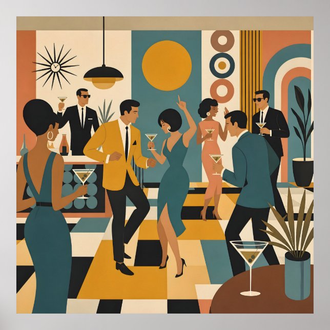 Mid Century Hip Martini Dance Party Poster (Front)