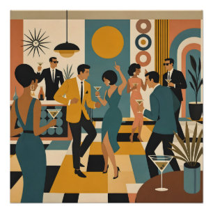 Mid Century Hip Martini Dance Party Poster