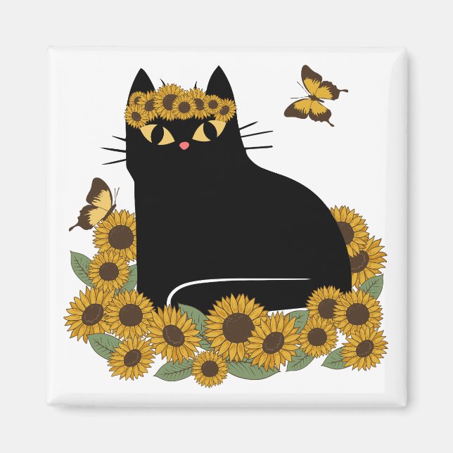 Mid Century hippie black cat Magnet (Front)