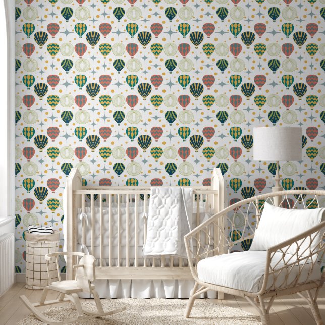 Mid Century Hot Air Balloon Nursery  Wallpaper (Kids)