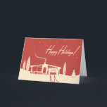 Mid-Century House Christmas Card: Red Holiday Card<br><div class="desc">Be the envy of all your Mid-Century Modern loving friends with this charming Christmas card featuring an urban MCM snow scene. Inspired by the rare snow days of my youth.</div>