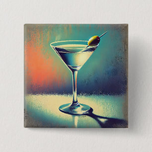 Mid Century I Love The Blues Martini Art 15 Cm Square Badge