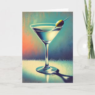 Mid Century I Love The Blues Martini Art Card
