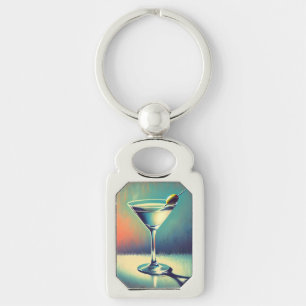 Mid Century I Love The Blues Martini Art Key Ring