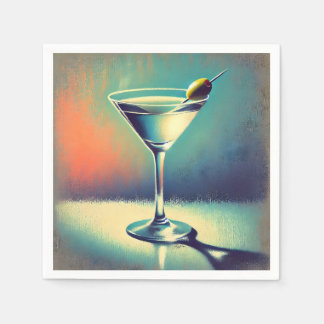 Mid Century I Love The Blues Martini Art Napkin