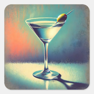 Mid Century I Love The Blues Martini Art Square Sticker