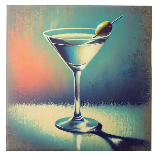 Mid Century I Love The Blues Martini Art Tile (Front)