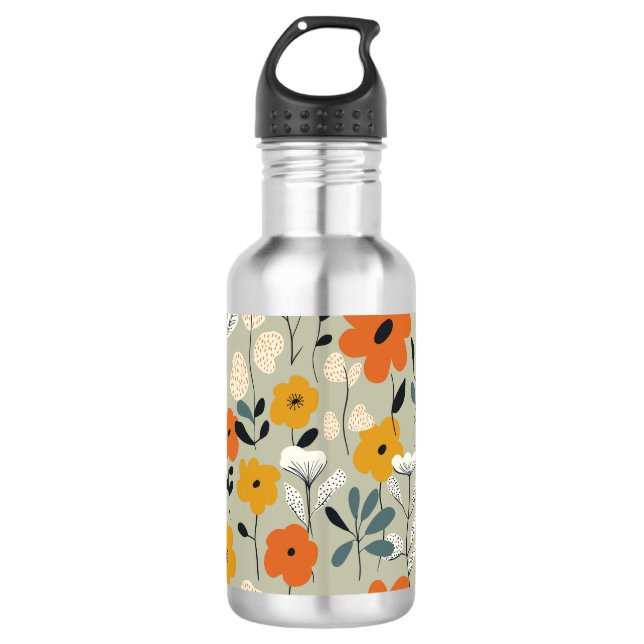 Mid Century Inspired Floral Pattern 710 Ml Water Bottle (Front)