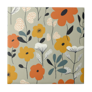 Mid Century Inspired Floral Seamless Pattern Tile